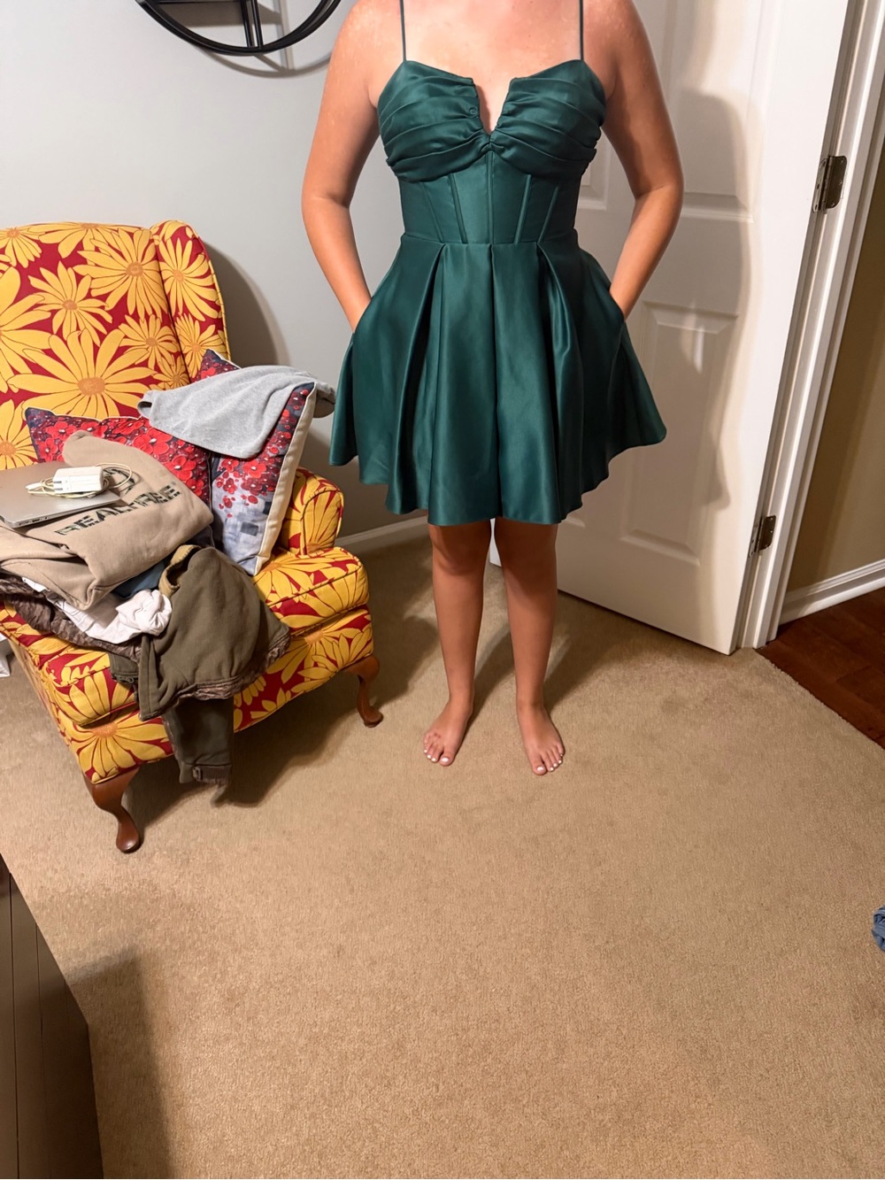 Girls' Emerald Green Satin Party Dress